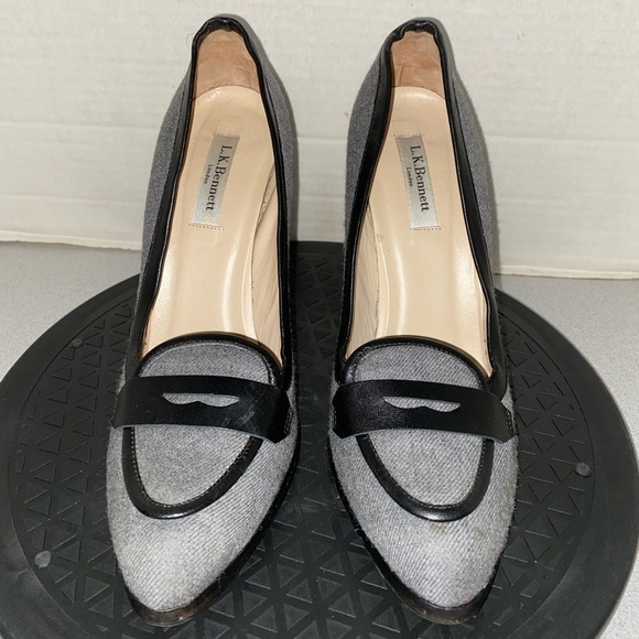 L.K. L K Bennett Grey/ Black Heels Sz 38.5 - Picture 2 of 14